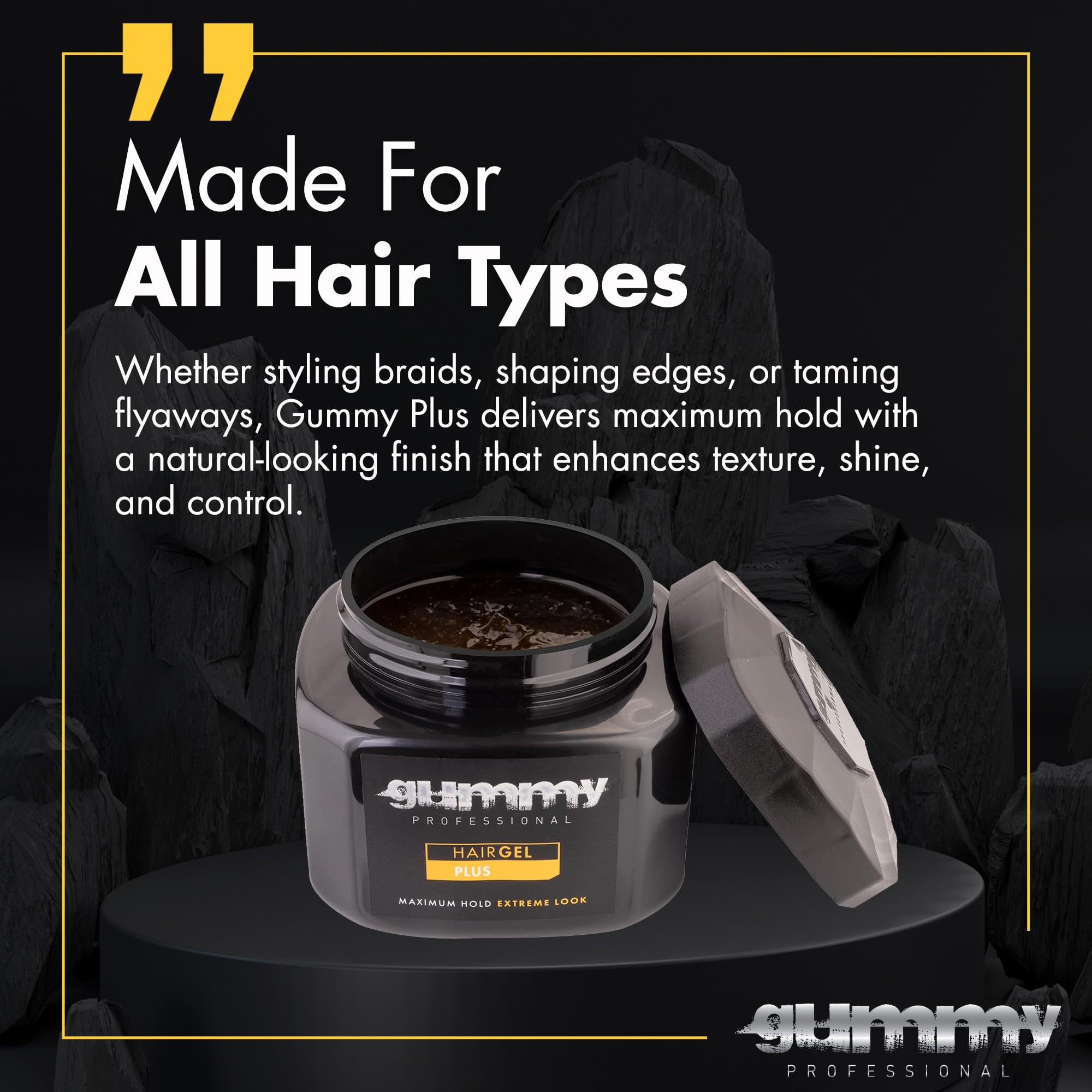 Gummy defined curls with shine, highlights curl definition without flakes