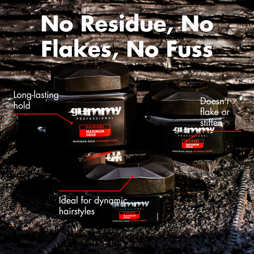 Gummy slick-back before and after photo showing long-lasting neat hold