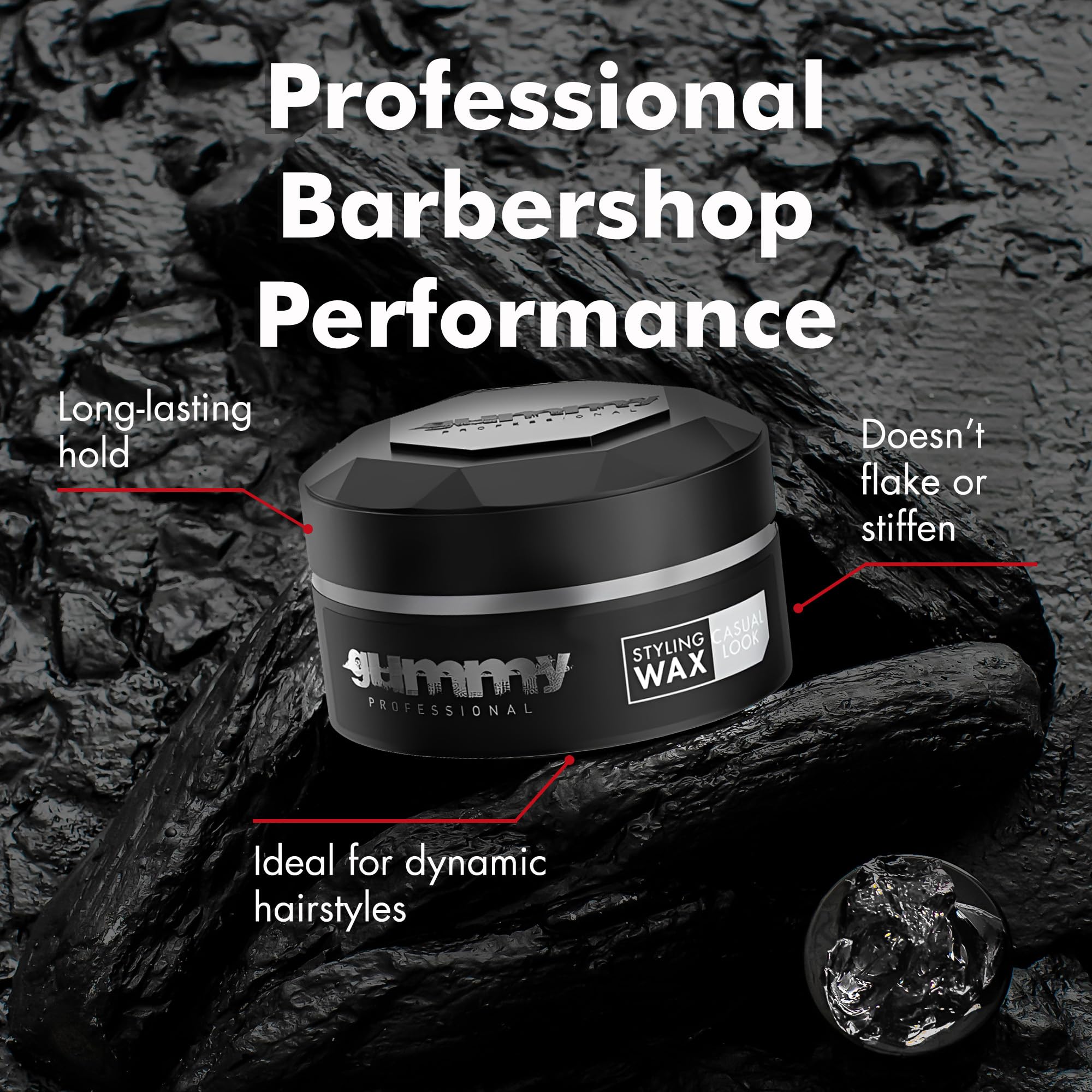 Gummy styling combed look presenting defined matte texture for casual styles
