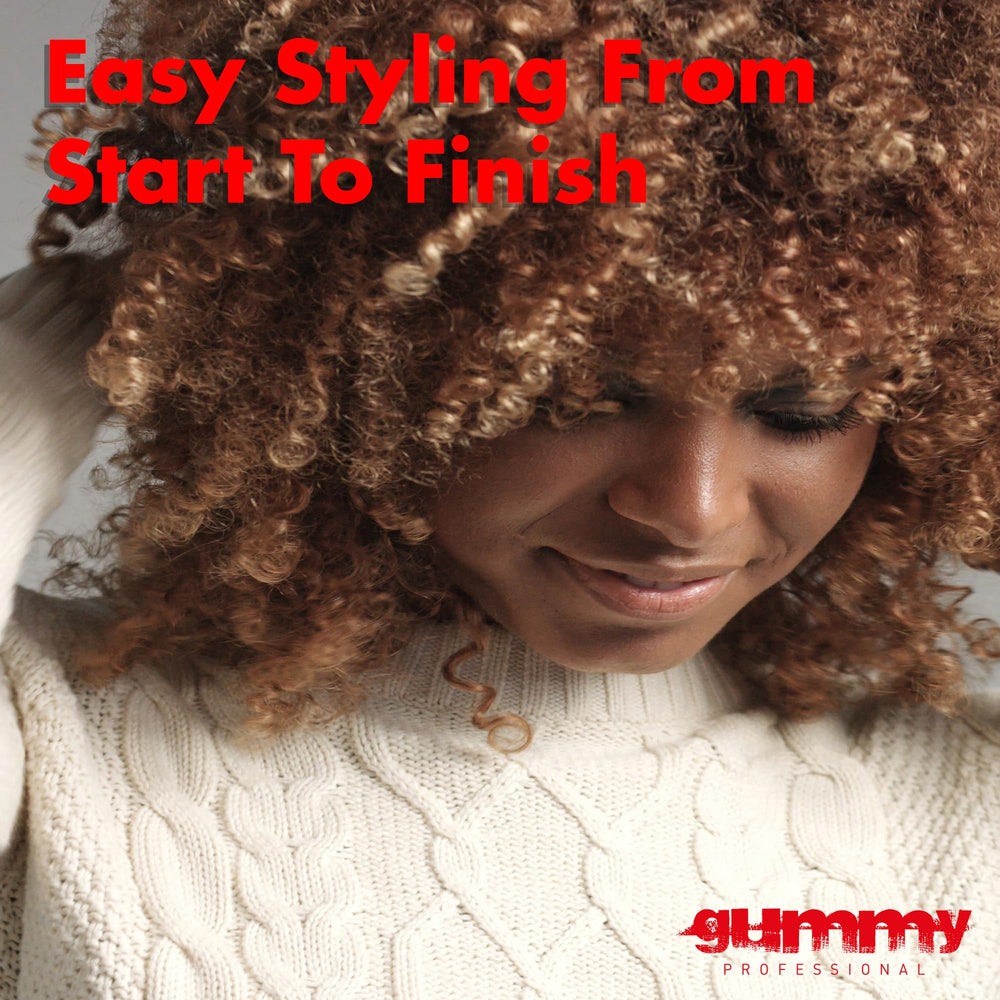 Gummy styled hair with wet-look shine demonstrating glossy finish benefit