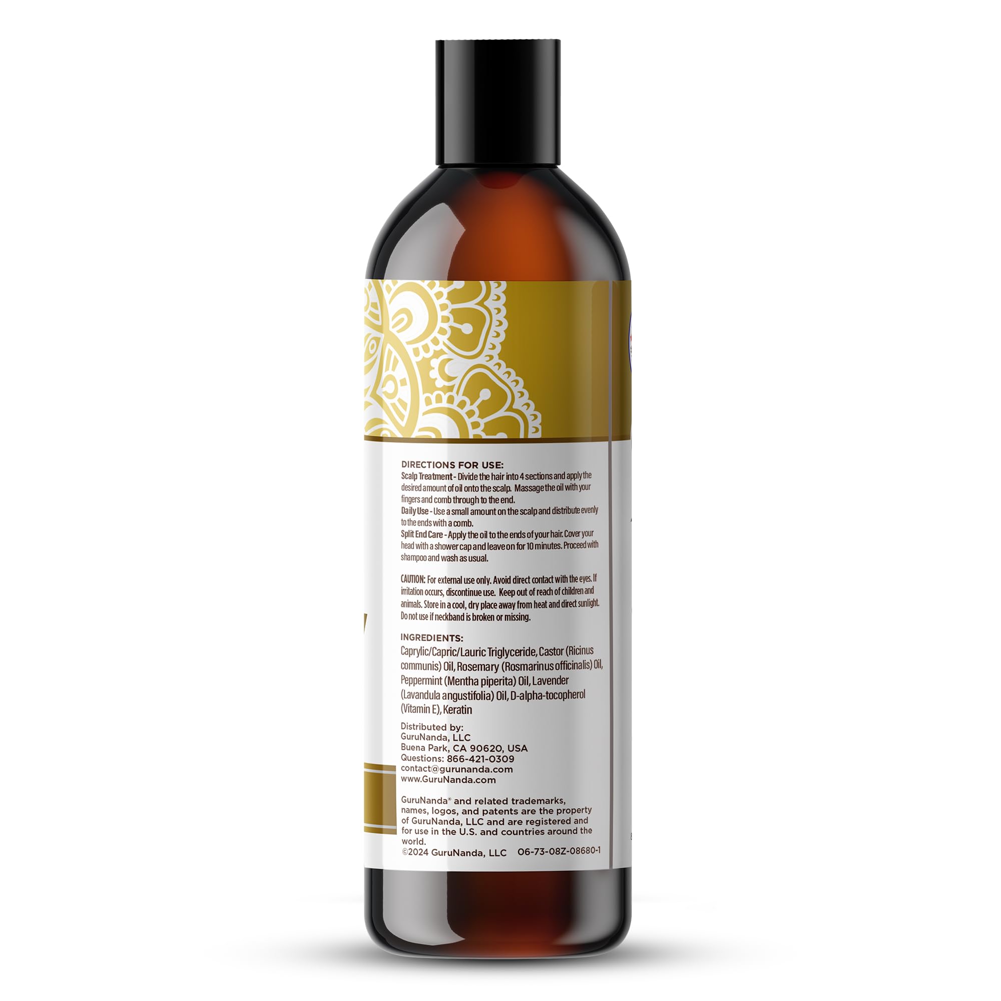 GuruNanda bottle on bathroom shelf lifestyle setup for daily hair routine