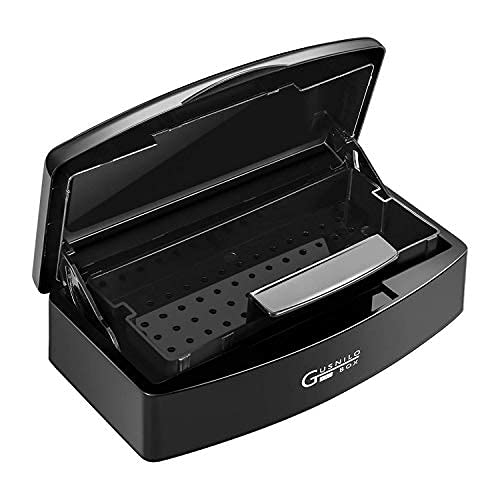Gusnilo front view showing compact black sterilizer tray benefit of tidy storage