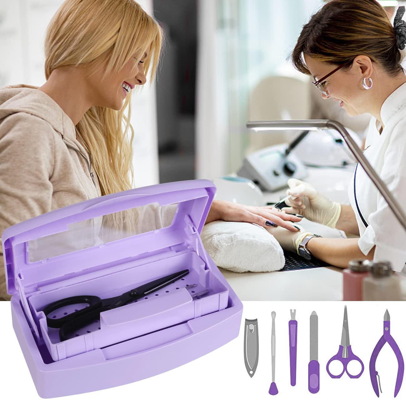 Gusnilo placed on salon workstation showing organized, professional sanitation setup