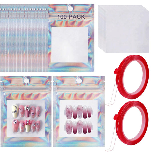 GUXACU holographic pack front showing shiny bags and clean branding benefit presentation