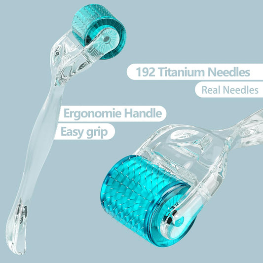 GXBRSY derma roller titanium 192-needle closeup showing precise needle tips