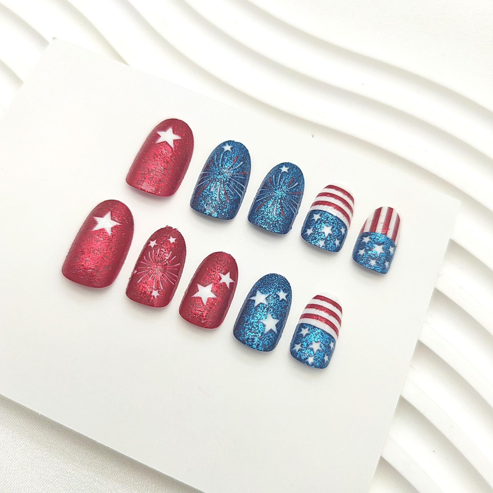 GXOIPNS close-up of glitter American flag star details, vibrant sparkle and crisp print