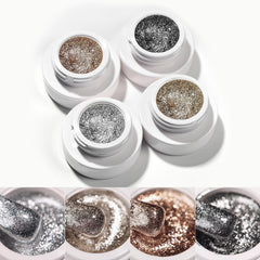 Gyraolvant front packaging showing four metallic glitter liner gels for precise nail art and professional portability