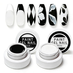 Gyraolvant front packaging showing two black and white gel jars for versatile nail art