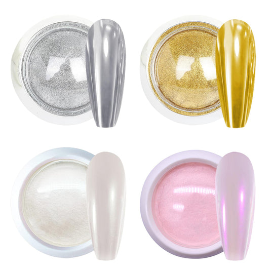 GZMAYUEN front view of four chrome powder jars showing kit variety and convenience