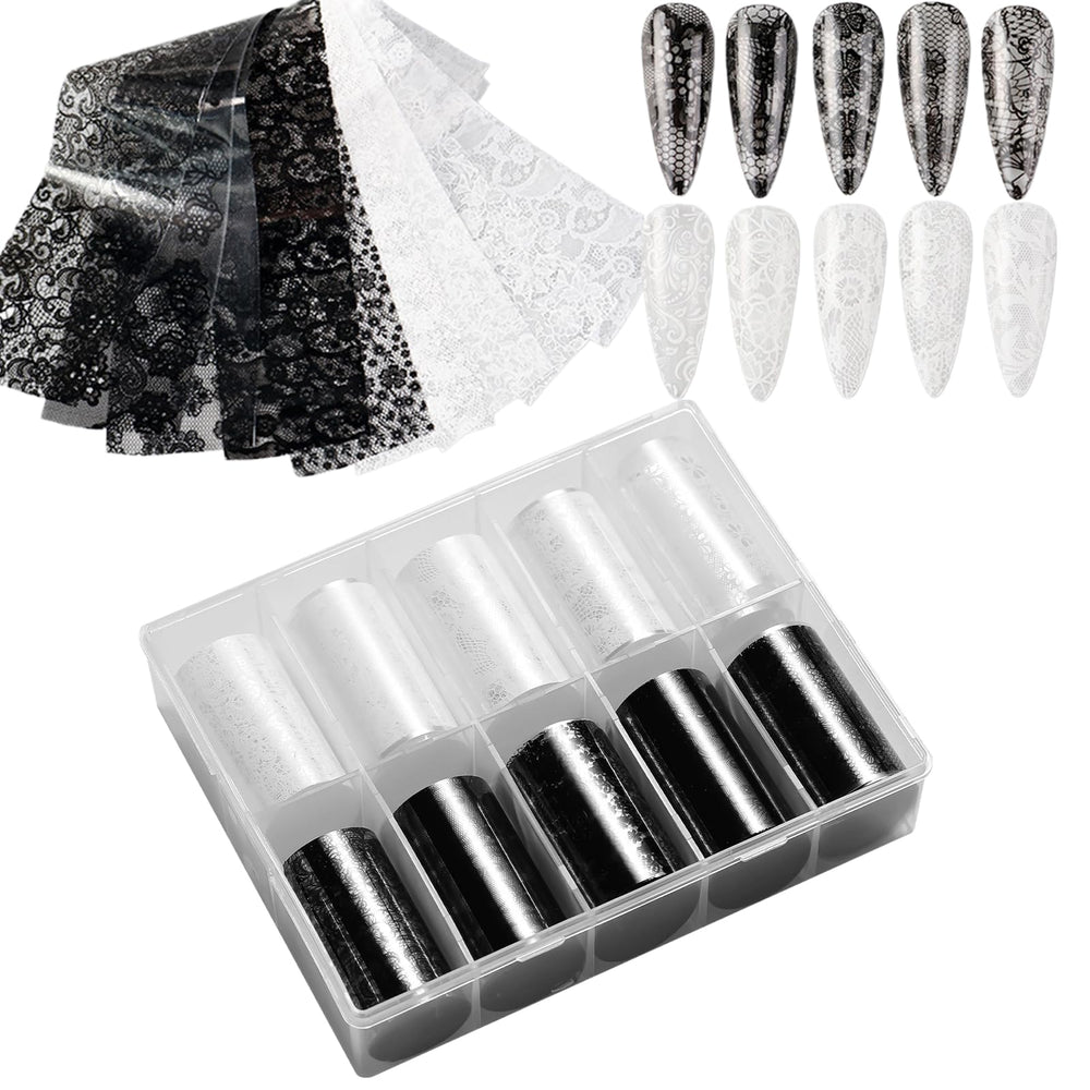 GZMAYUEN front view of ten lace foil rolls showing variety and quick styling benefit