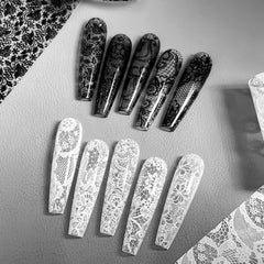 GZMAYUEN gel nail with black lace accent demonstrating dramatic contrast and style