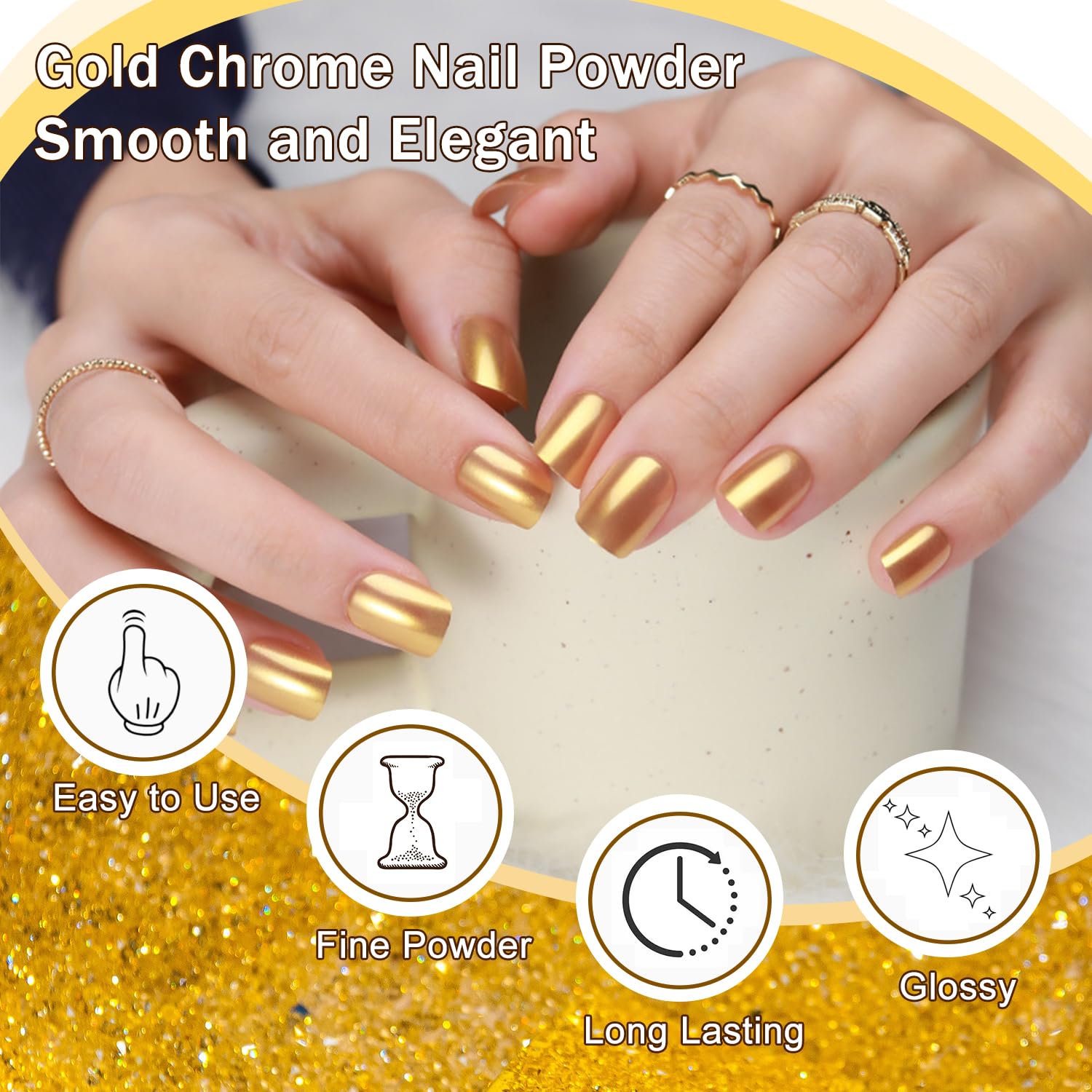 GZMAYUEN close-up of gold chrome powder highlighting high-gloss mirror effect