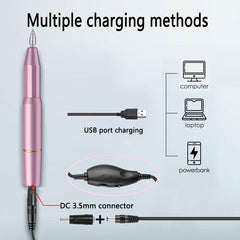Gzzscortd cord connected to a portable electric nail drill demonstrating on-the-go power benefit