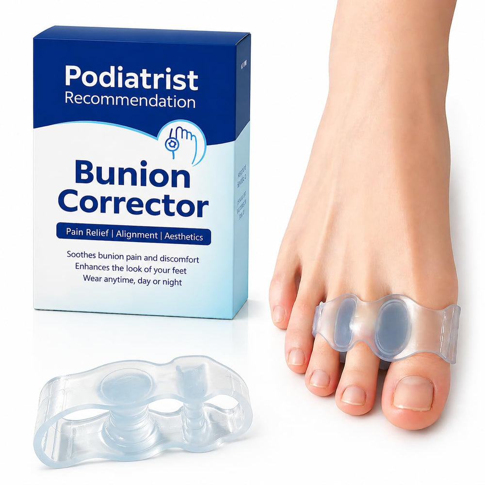 Habioer blue bunion corrector front view showing compact design and comfortable wear