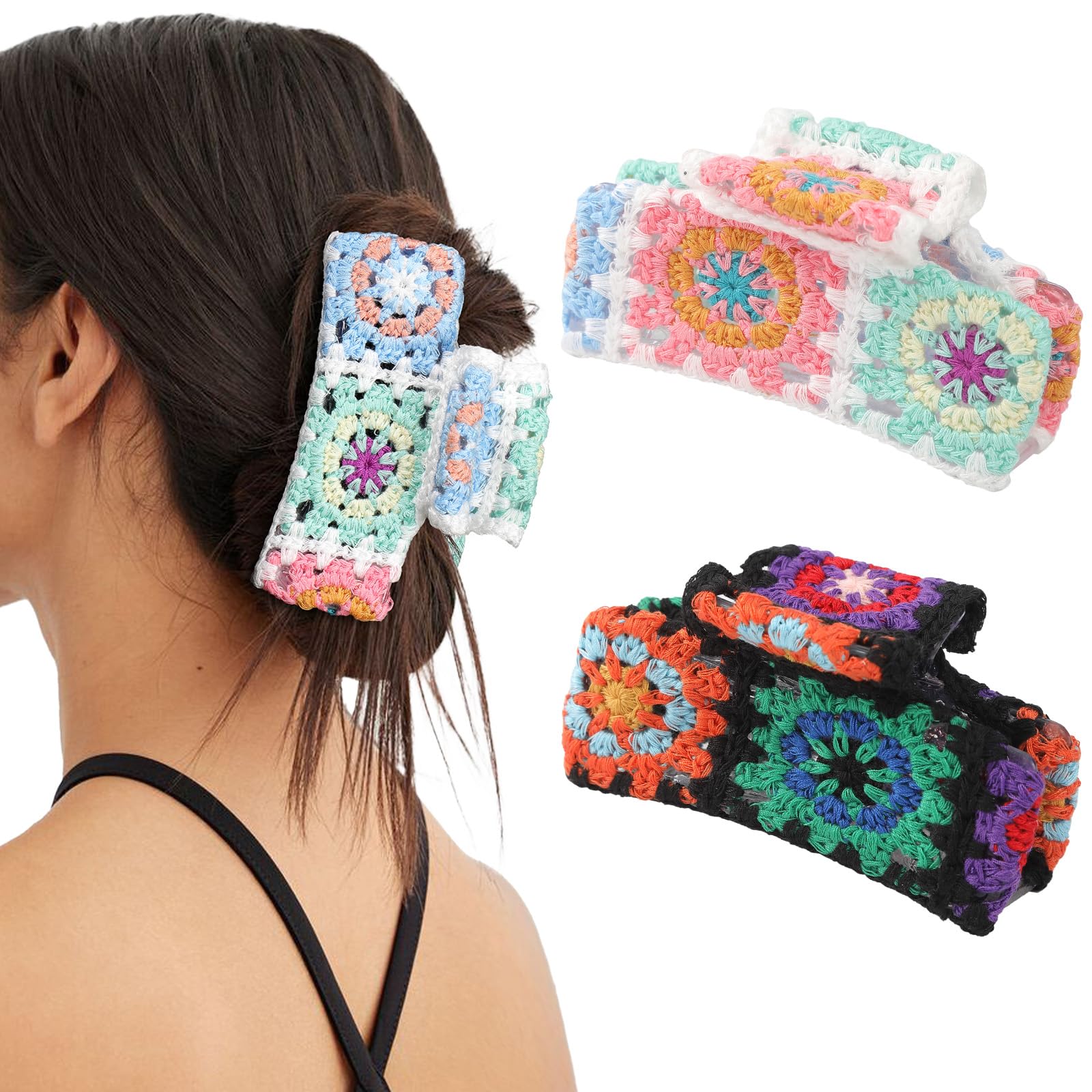HAIMEIKANG front view of crochet hair clip showing decorative knit and shape, stylish accessory