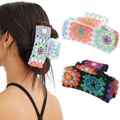 HAIMEIKANG front view of crochet hair clip showing decorative knit and shape, stylish accessory