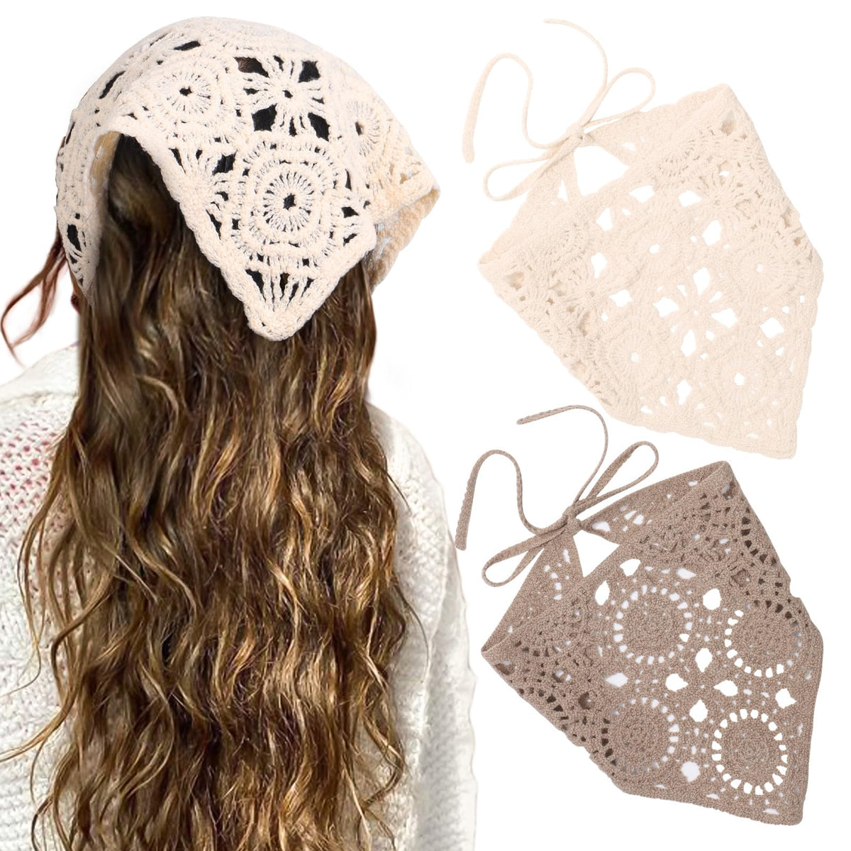 HAIMEIKANG front view of white and coffee bandana showing shape and fit benefit