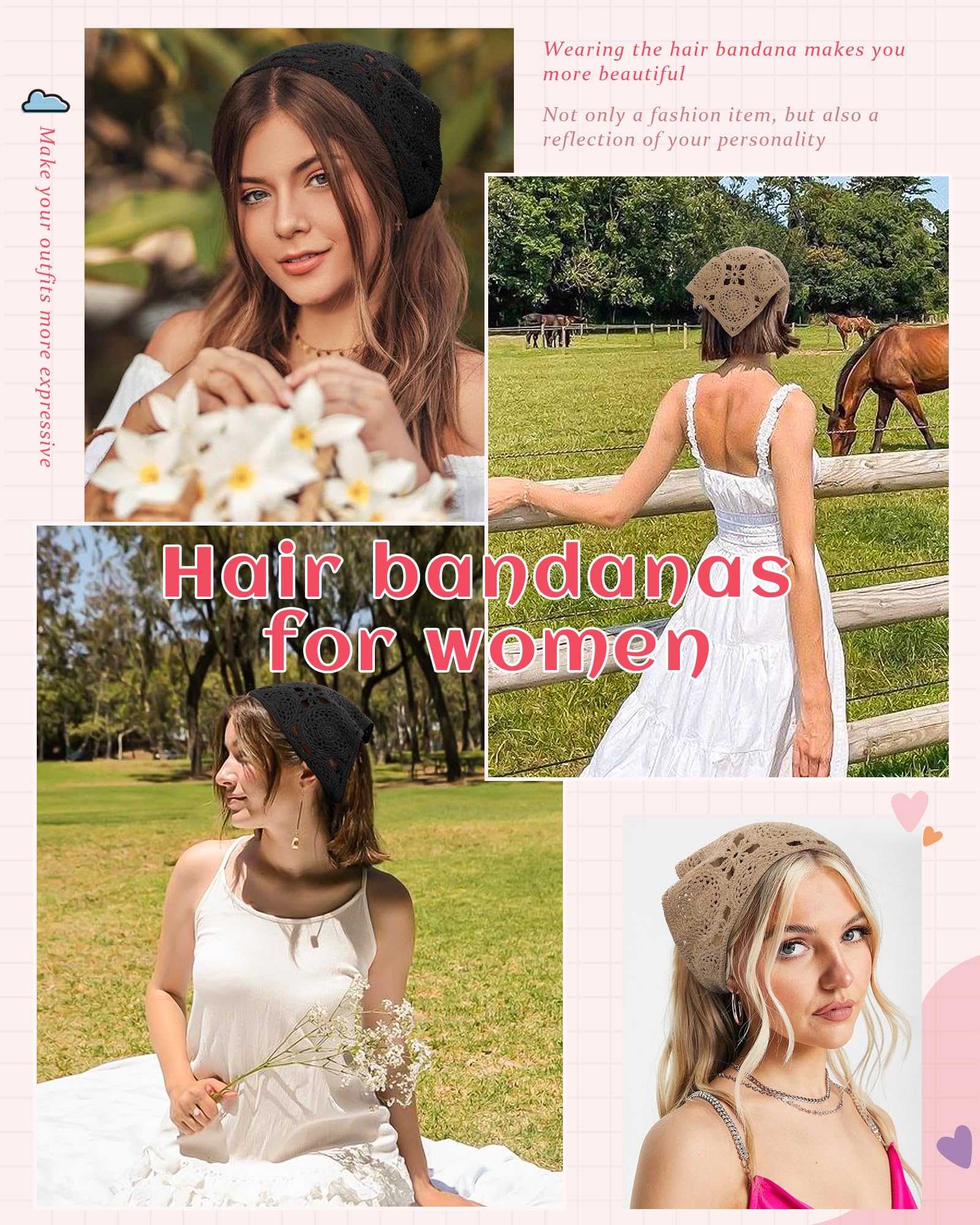 HAIMEIKANG bandana styled with neutral outfit adding vintage flair benefit