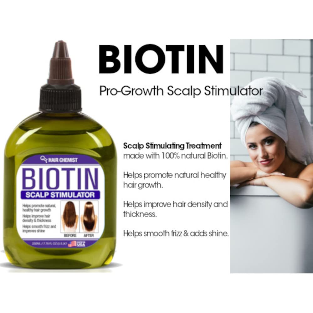 Hair Chemist label close-up highlighting ingredient list and biotin benefit