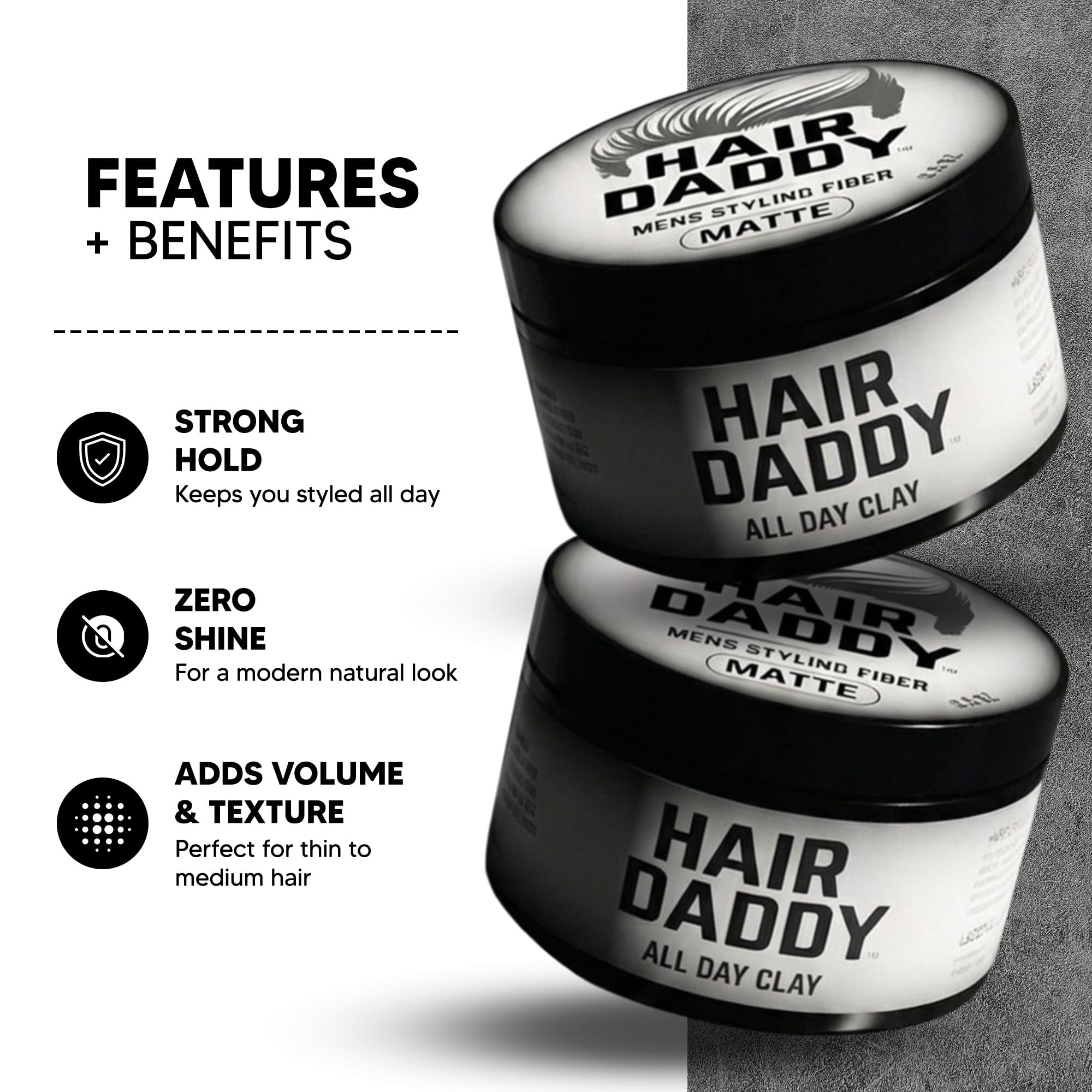 HAIR DADDY clay close-up texture highlighting matte, easy-to-work formula