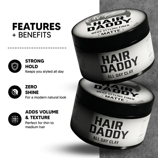 HAIR DADDY clay close-up texture highlighting matte, easy-to-work formula