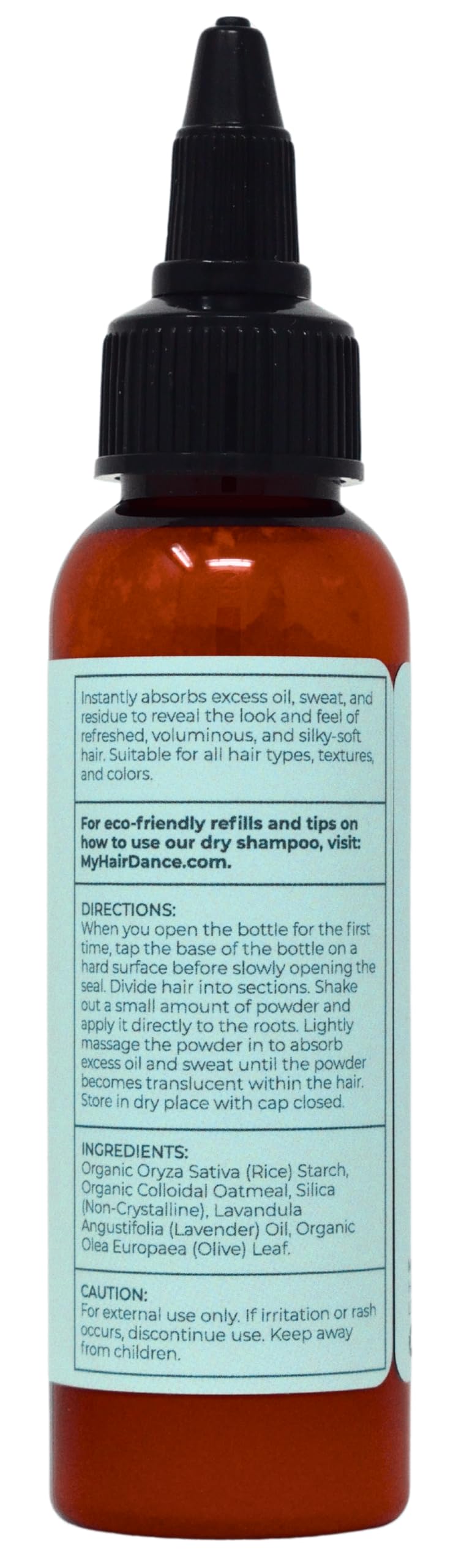 Hair Dance cap and twist dispenser close-up for controlled powder flow