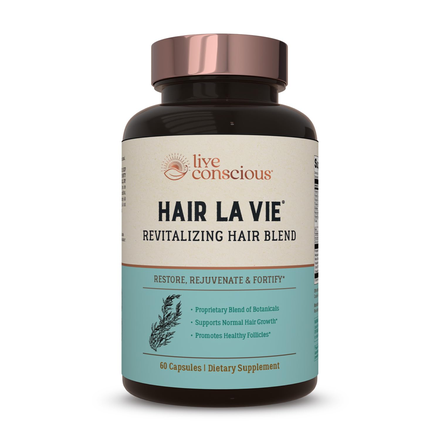 Hair La Vie front bottle view showing supplement packaging and clear product benefit