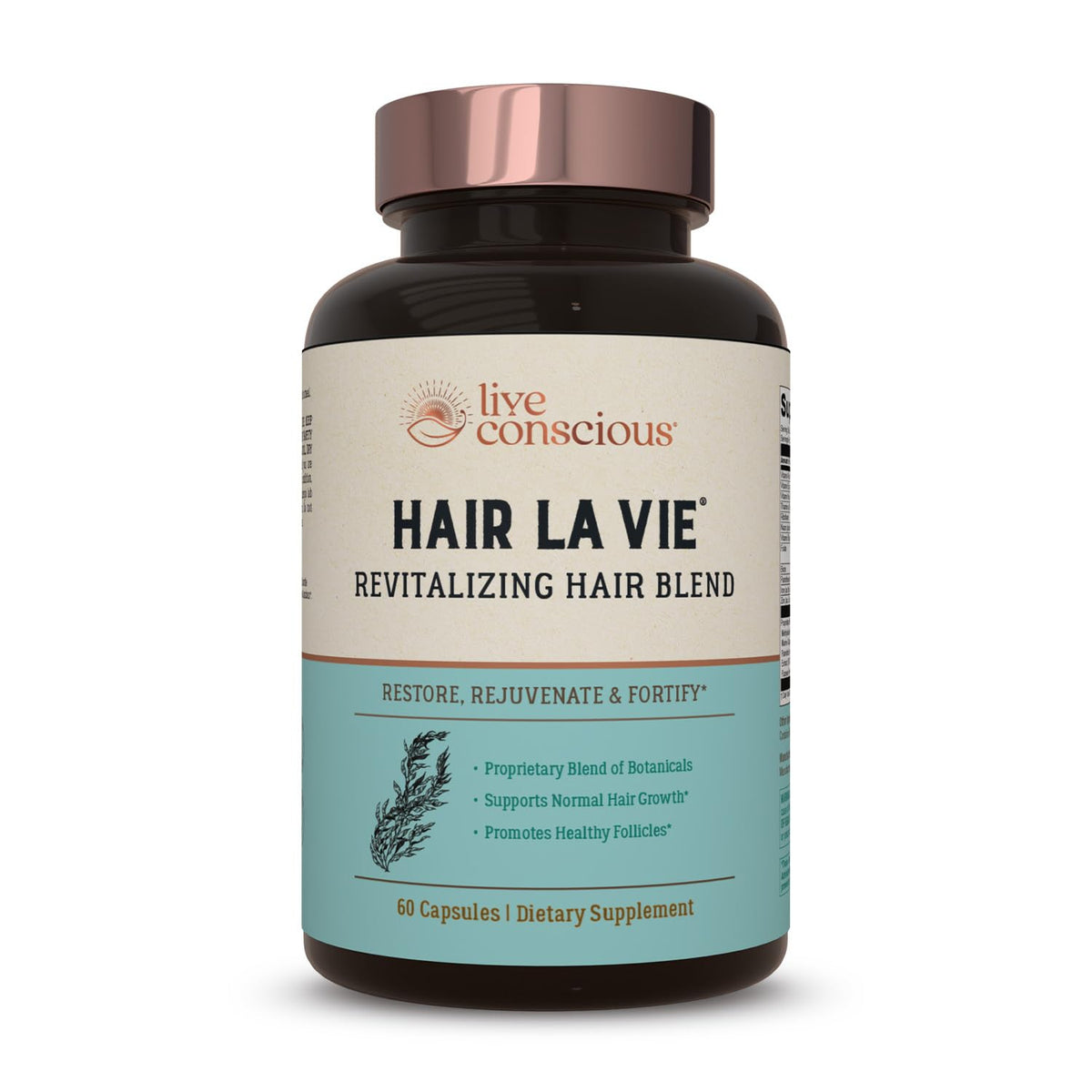 Hair La Vie front bottle view showing supplement packaging and clear product benefit