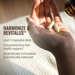Hair La Vie supplement on bathroom shelf suggesting daily routine integration
