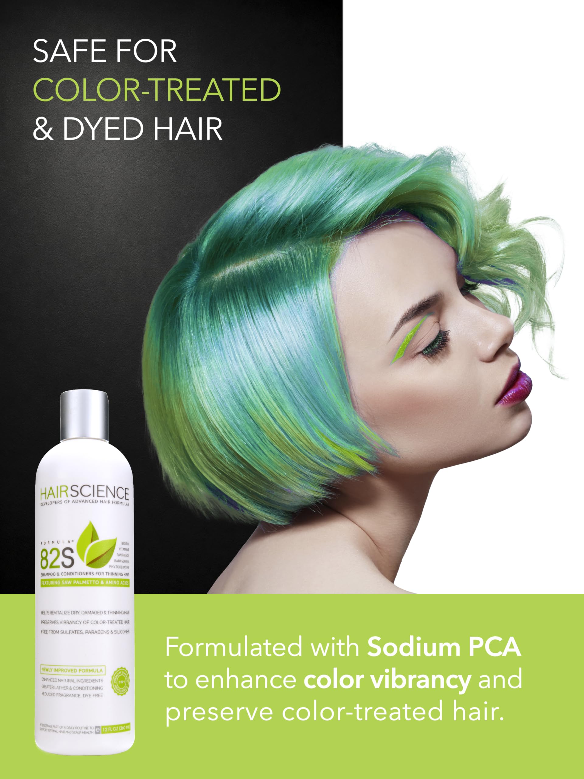 Hair Science Formula 82S on a bathroom shelf in a lifestyle setting