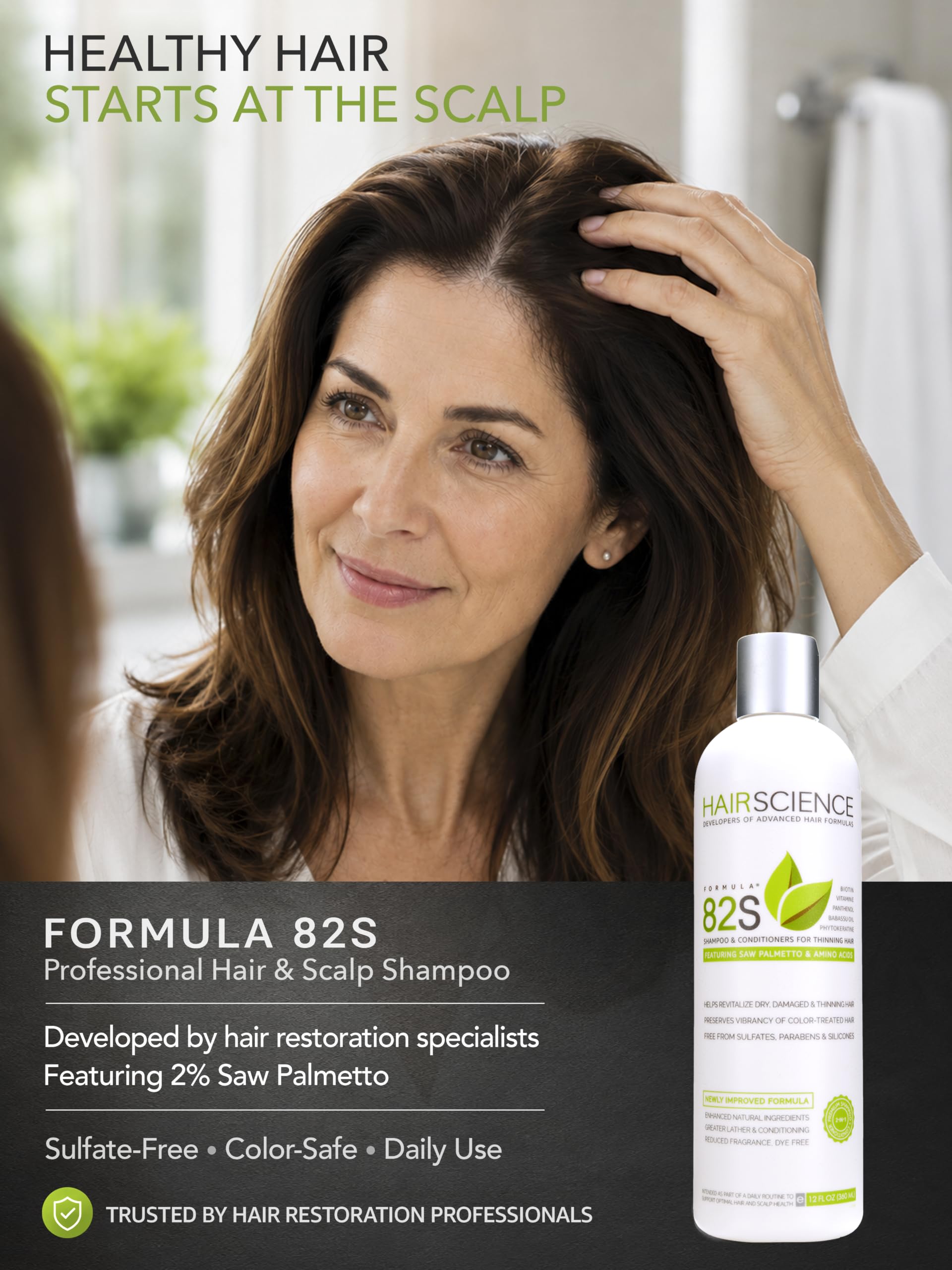 Hair Science Formula 82S pump dispensing shampoo texture for gentle cleanse