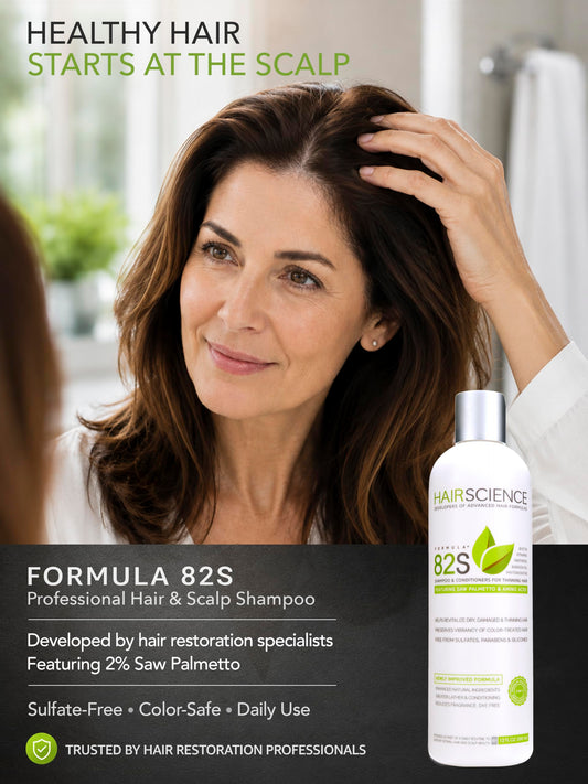Hair Science Formula 82S pump dispensing shampoo texture for gentle cleanse