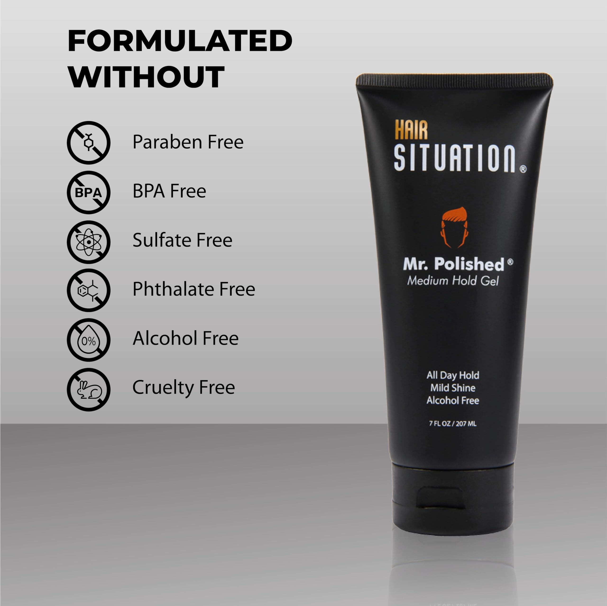 Hair Situation label and ingredients panel highlighting alcohol‑free, paraben‑free benefits
