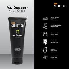Hair Situation Mr. Dapper size and scale beside a hand illustrating 6 fl oz capacity