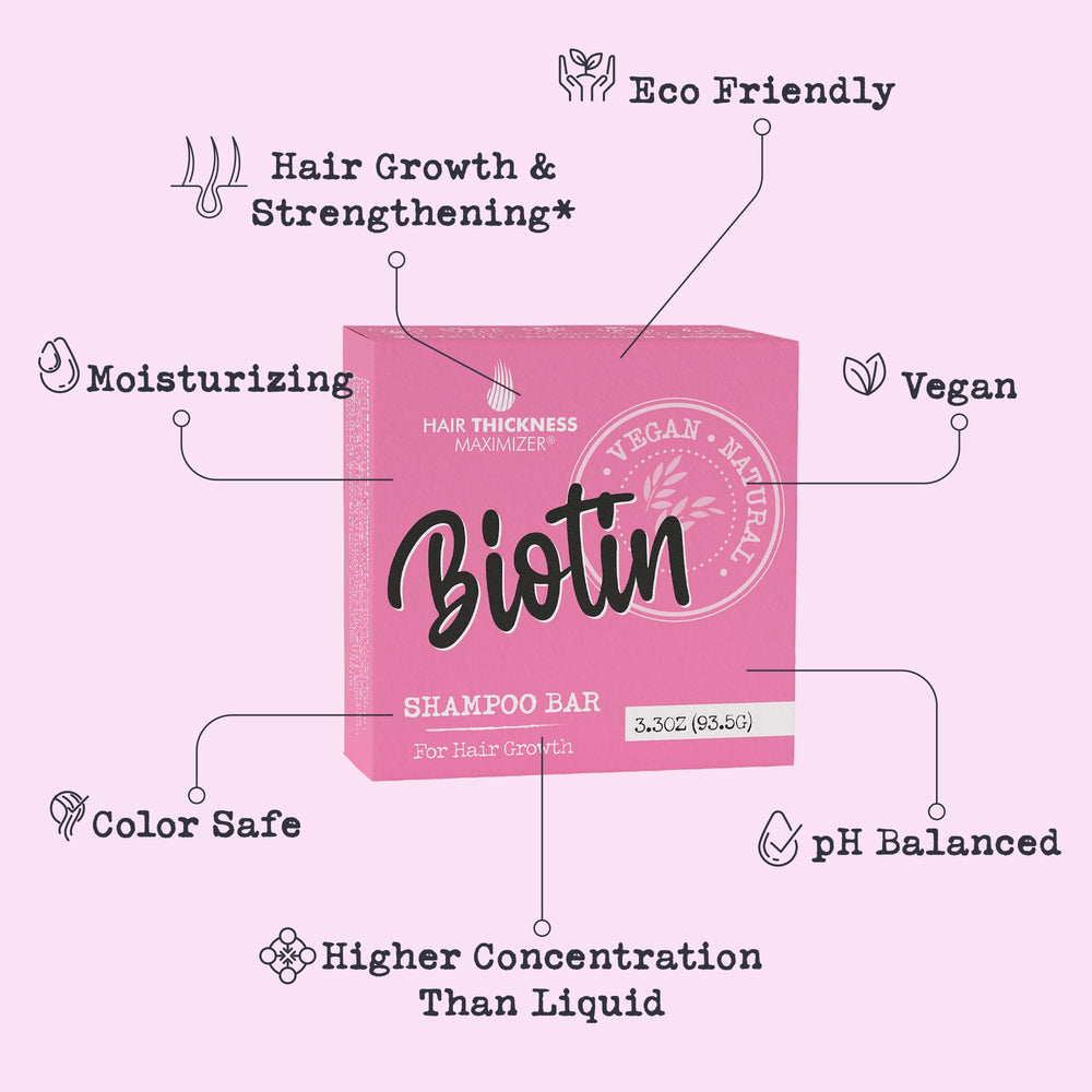 Hair Thickness Maximizer label close-up showing color-safe and pH balanced claim