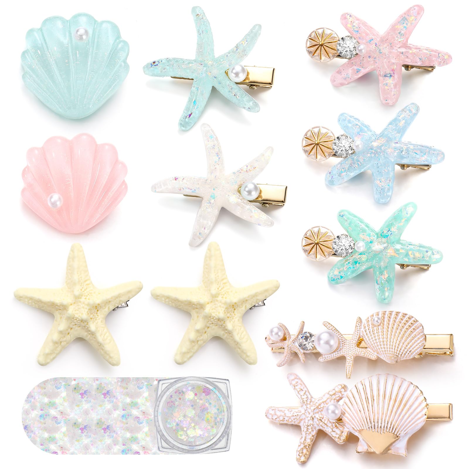 HairChrysm front view of 12 mermaid hair clips showing variety and styling options