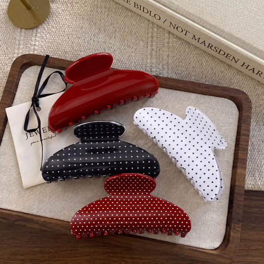 HairChrysm front packaging showing four polka dot claw clips and variety