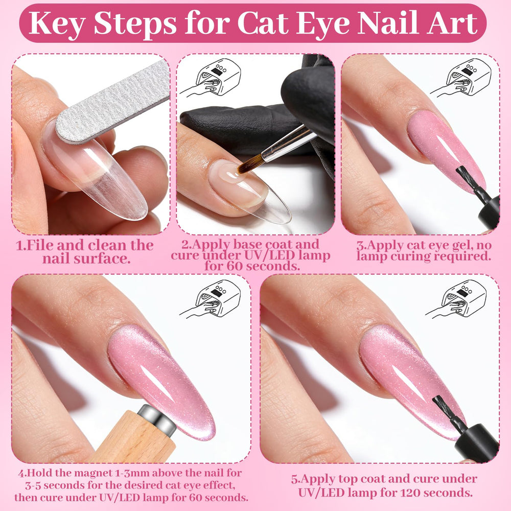 HairChrysm nail swatches showing heart, stripe, flower, and gradient cat-eye patterns