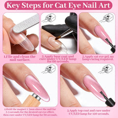 HairChrysm nail swatches showing heart, stripe, flower, and gradient cat-eye patterns