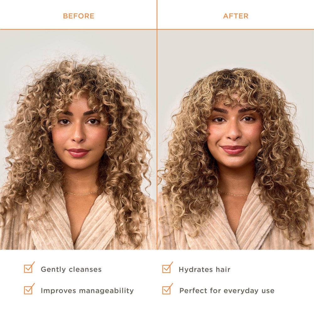 Hairitage conditioner amount in hand for portion guidance and frizz control benefit