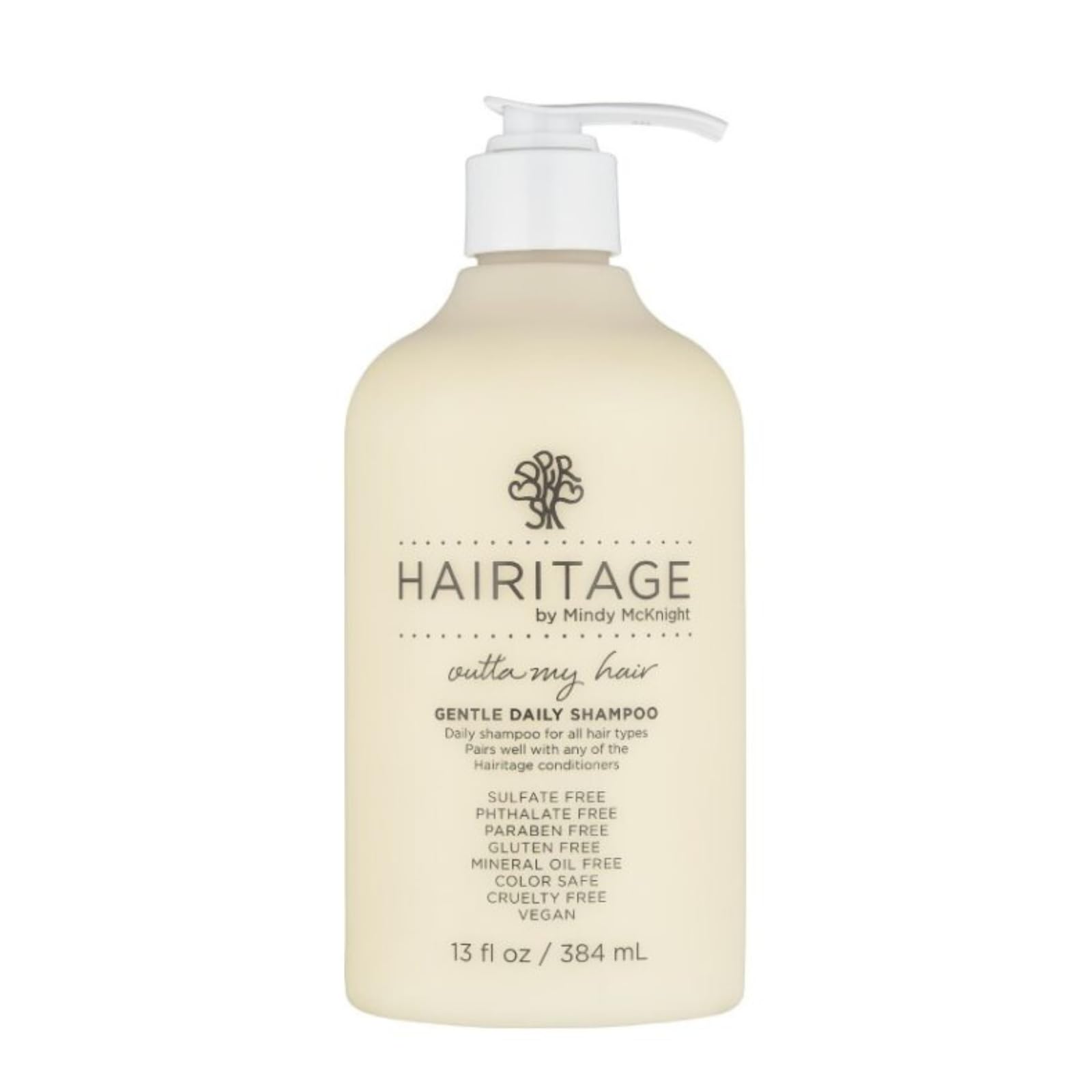 Hairitage front packaging 13 oz bottle showing product benefits