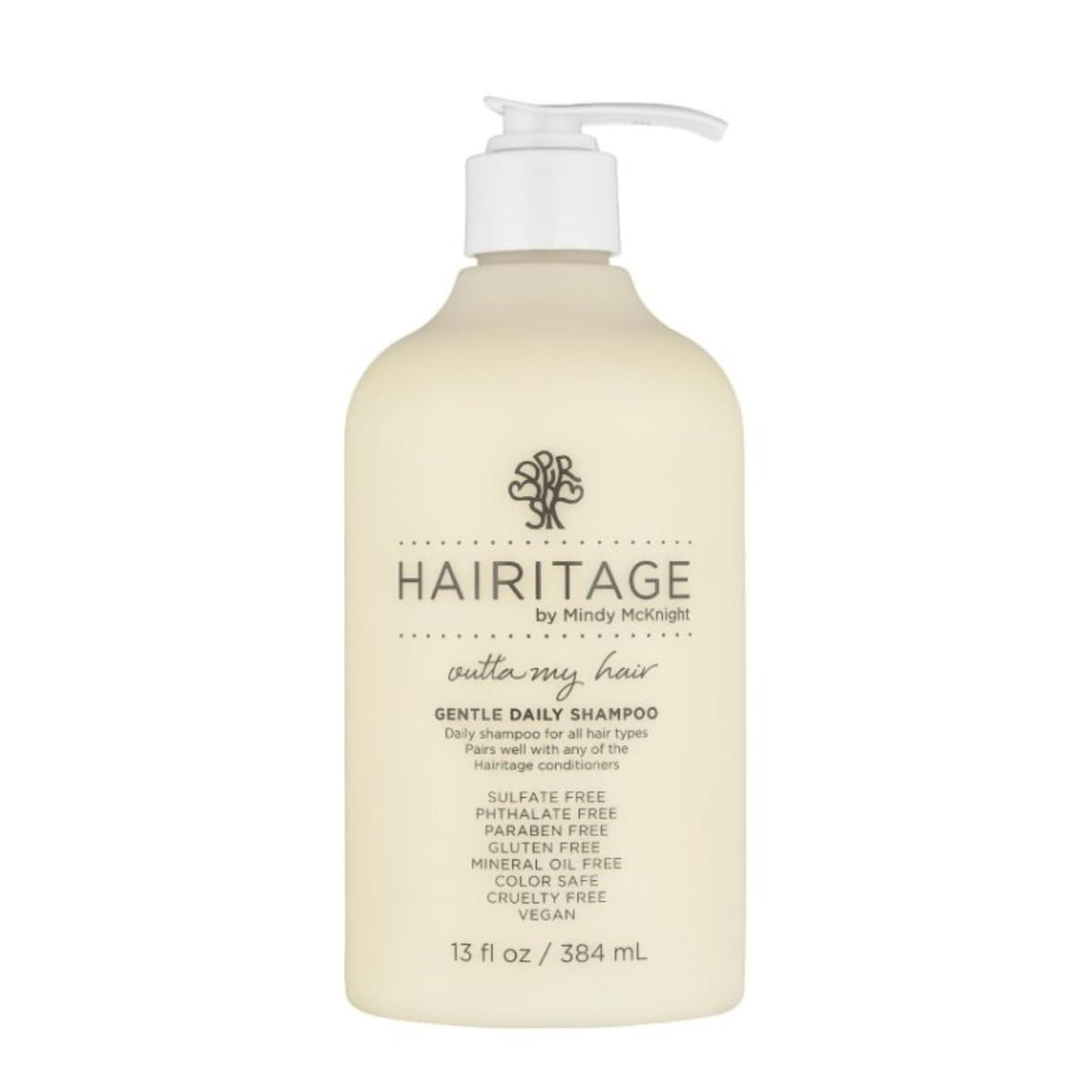 Hairitage front packaging 13 oz bottle showing product benefits