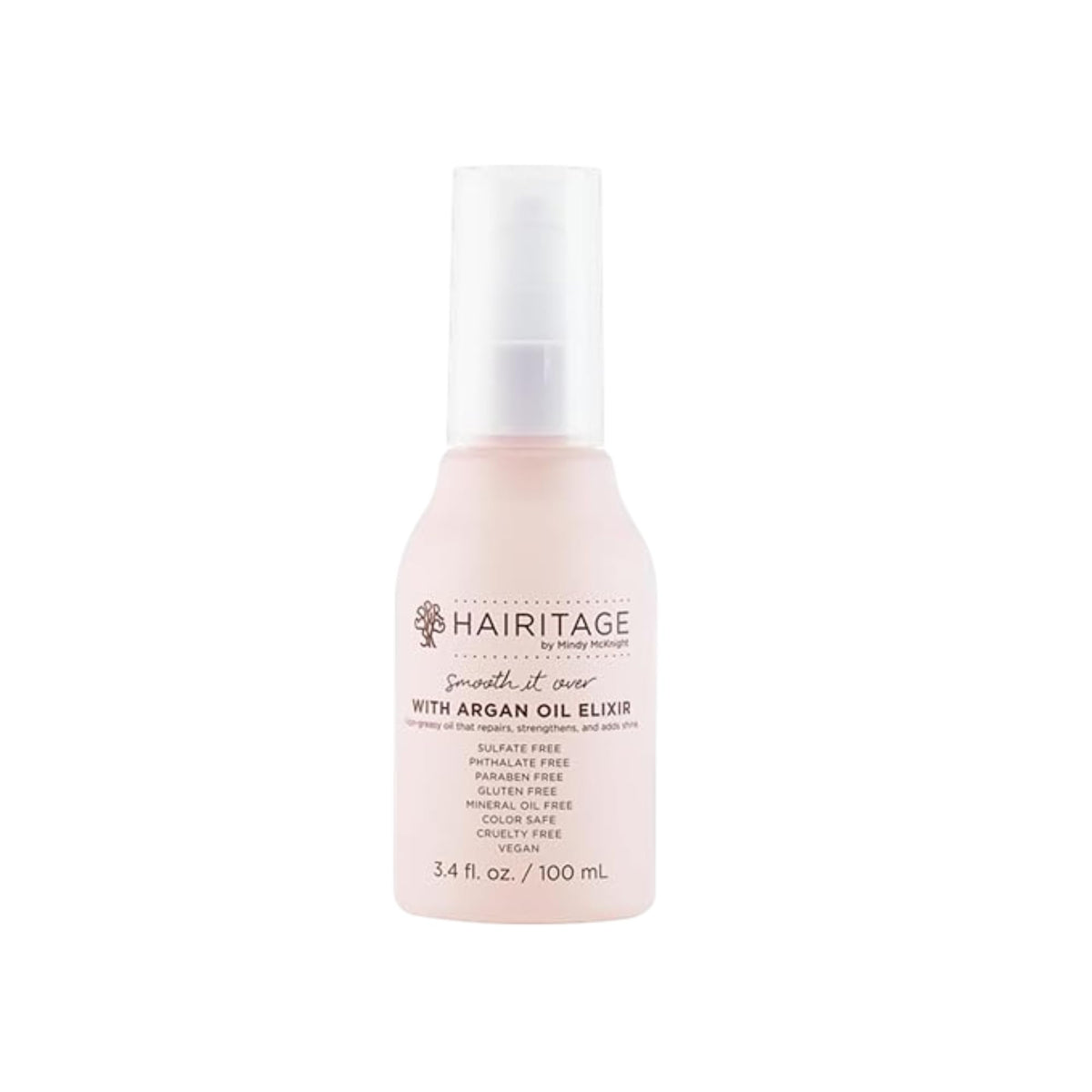 Hairitage front packaging showing argan oil spray for shine and frizz control