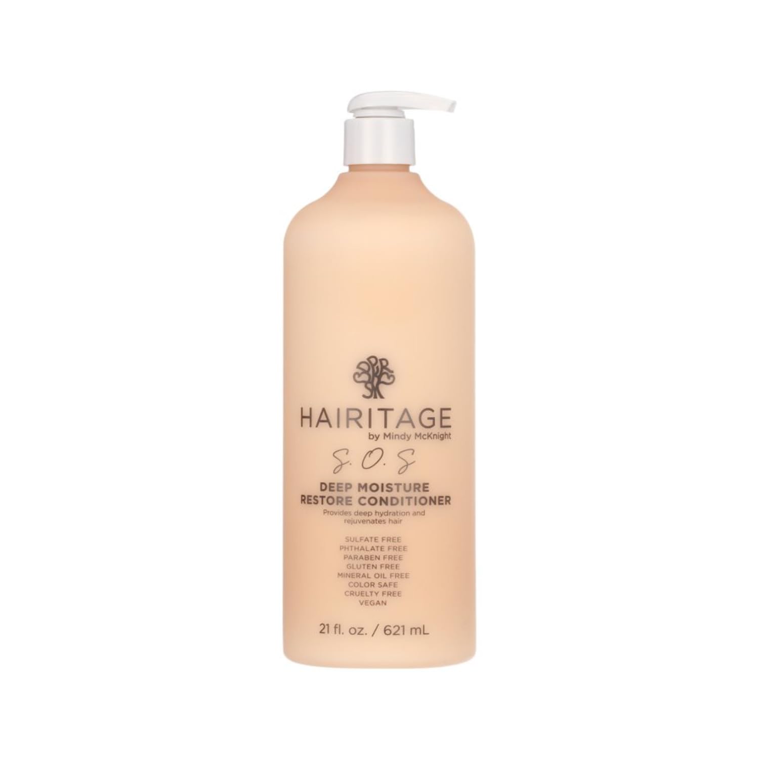 Hairitage front packaging shows 21 fl oz bottle and hydrating benefits