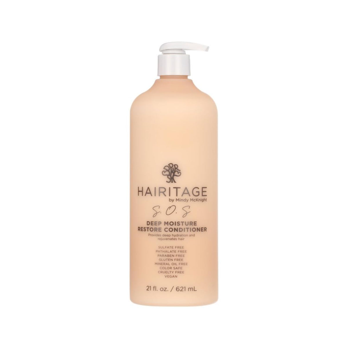 Hairitage front packaging shows 21 fl oz bottle and hydrating benefits
