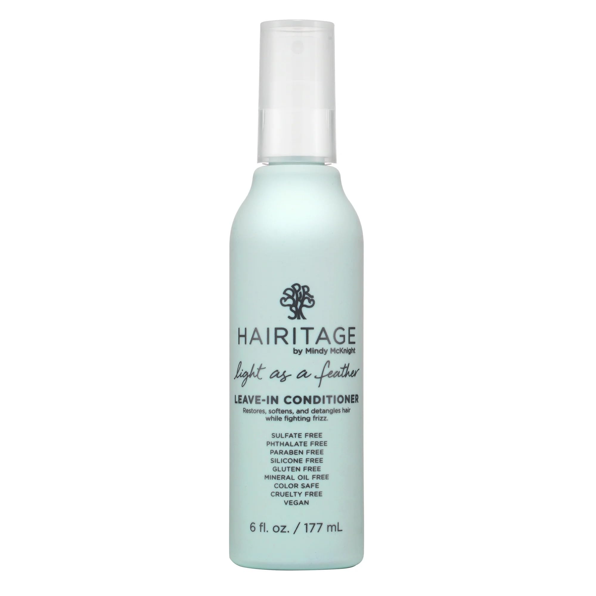 Hairitage front packaging of leave-in conditioner spray showing bottle and label for easy identification