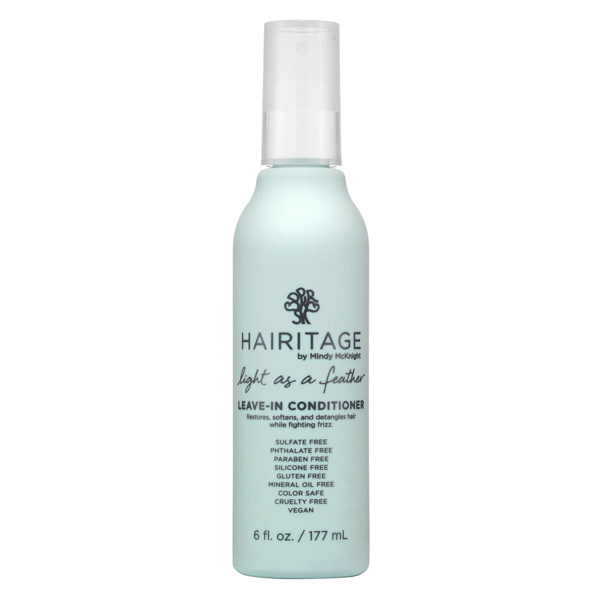 Hairitage front packaging of leave-in conditioner spray showing bottle and label for easy identification