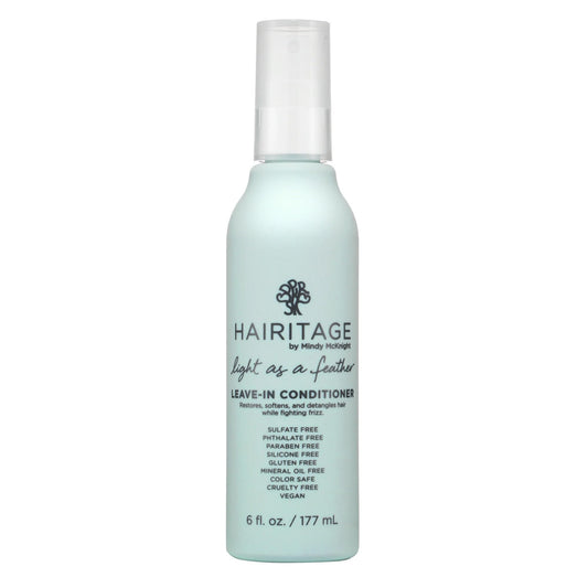 Hairitage front packaging of leave-in conditioner spray showing bottle and label for easy identification