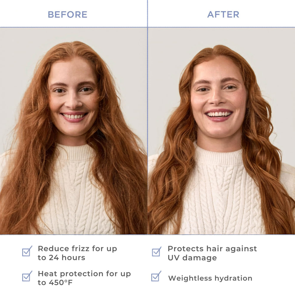 Hairitage fine mist spraying from bottle demonstrating even coverage for lightweight protection