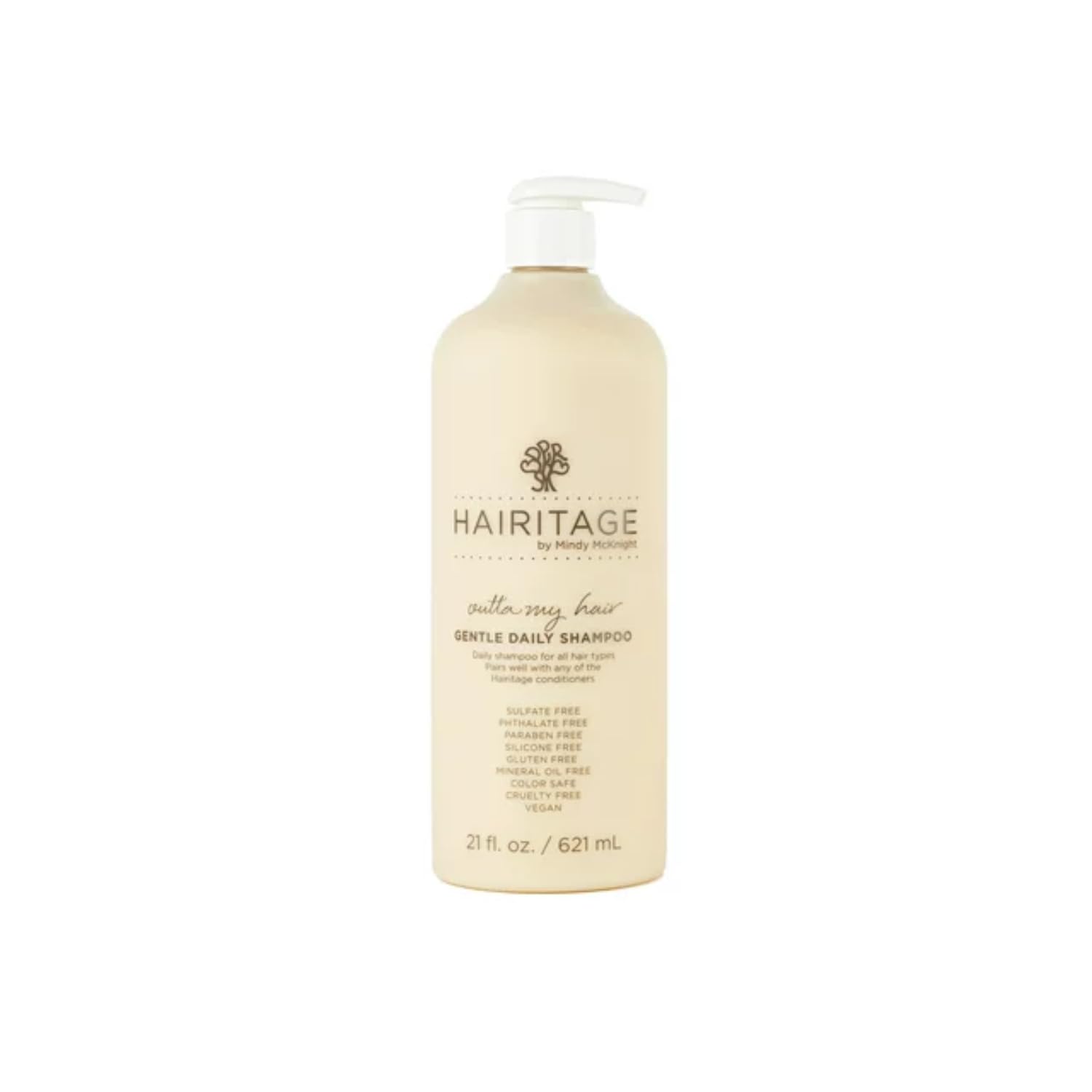 Hairitage product front packaging showing bottle and label, communicates gentle hydration